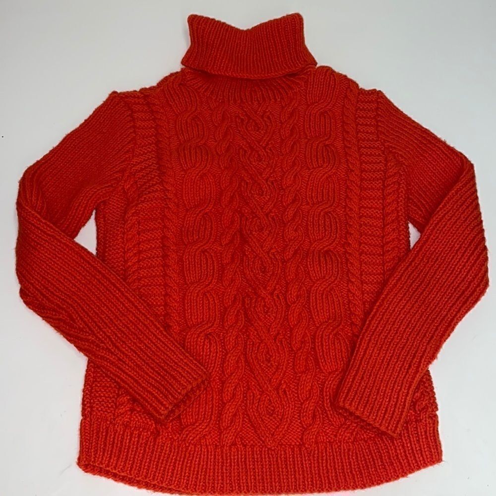 Vintage hand Knit cable knit turtleneck Sweater Fisherman Core C33‎